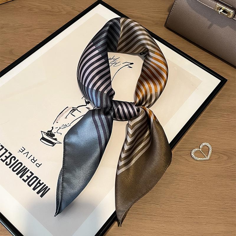 New Versatile Design Silk Silk Scarf Women's Fashion Simple Mulberry Silk 71 Square Scarf Light Luxury Plain Crepe Satin Silk Scarf