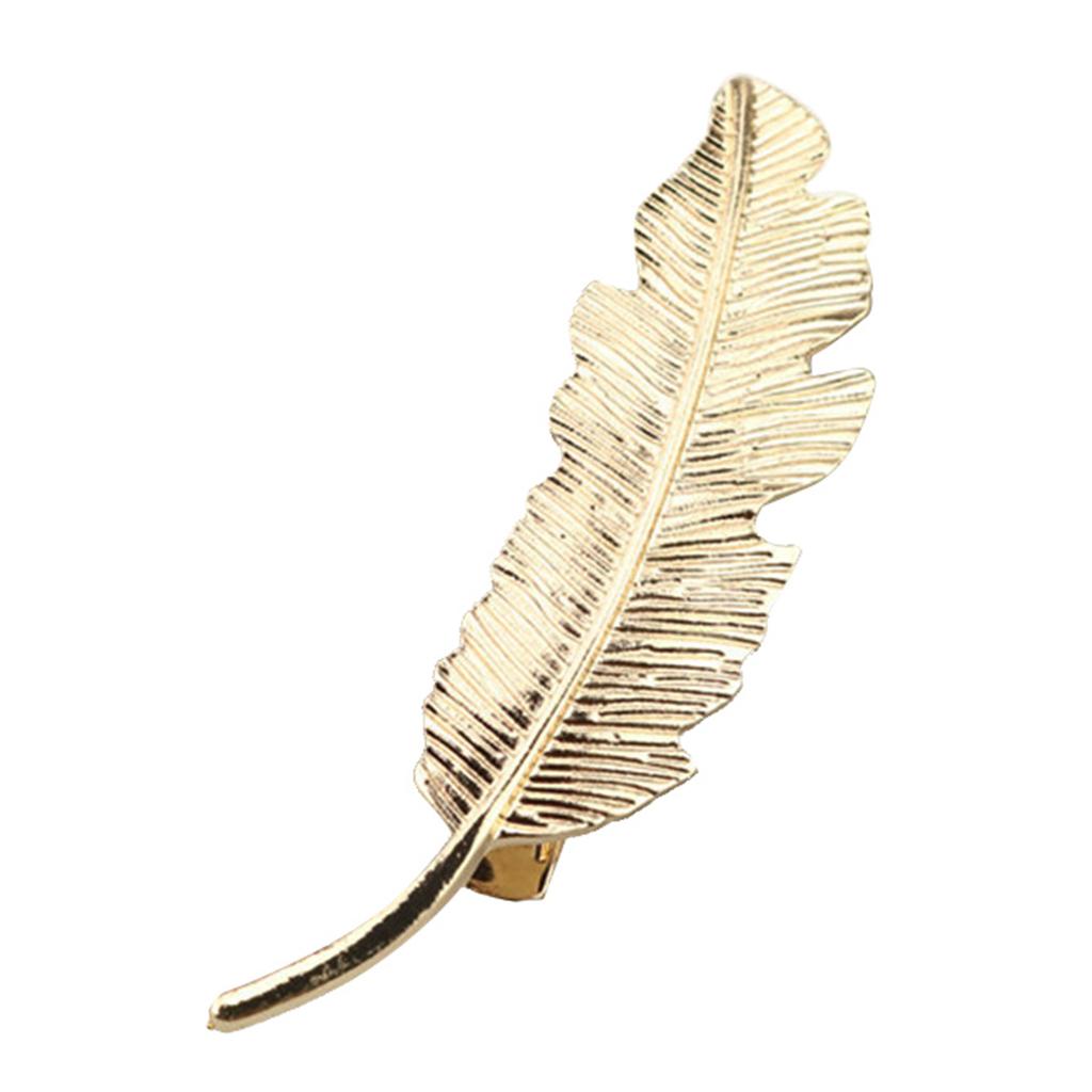 Vintage Bronze Bohemia Leaf Feather Shape Hair Alligator Pin Lady Party Wedding Jewelry