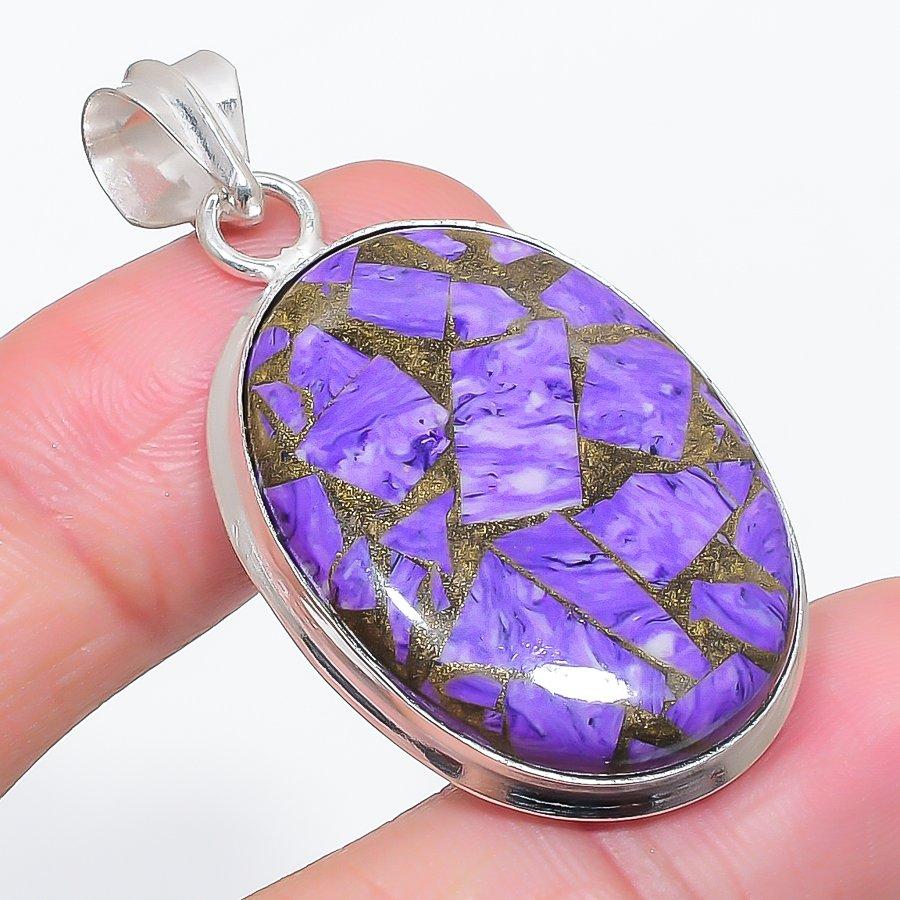 

Natural Copper Charoite Gemstone 925 Sterling Silver Jewelry Pendant 1.89 b3m68