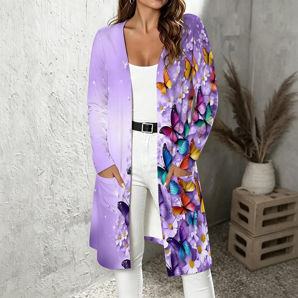Plus Size Women Open Front Long Sleeve Loose Cardigan Soft Comfortable Everyday Outerwear