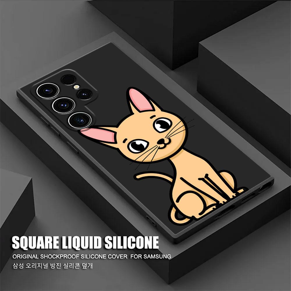 Cartoon Cat Cute Phone Case For Samsung Galaxy S26 Ultra Cases S25 FE S24 S23 S21 Ultra S20 S24 FE S22 S26 Plus 5G Black Cover