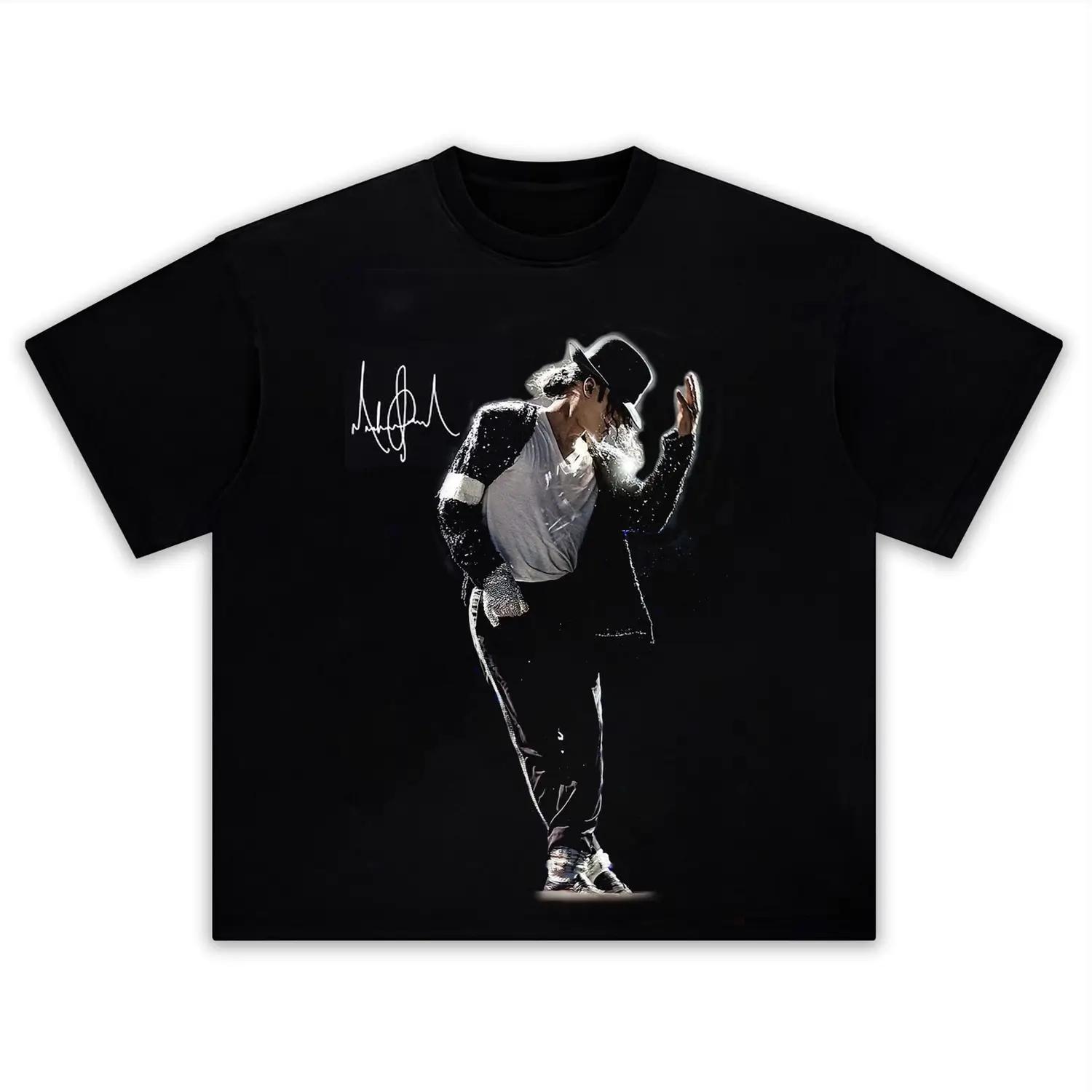 

2026 Singer MJ Michael Jackso Portrait Graphic Cotton T Shirt Unisexs Retro Fashion Summer Unisex Hip Hop Short Sleeve Loose Shirt S