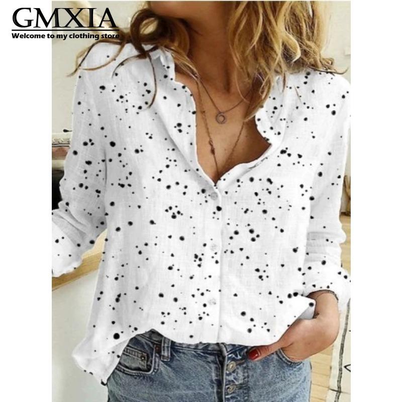 

GMXIA Женская Мода Повседневный Досуг Длинный Рукав ПОЛО Воротник Блузки и Рубашки XXXXXL