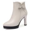 CINESSD White Black High Heel Ankle Boots Women 2023 Pointed Toe Keep Warm Elegant Short Booties Ladies Ankle Buckle Decoration