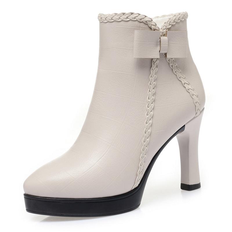 CINESSD White Black High Heel Ankle Boots Women 2023 Pointed Toe Keep Warm Elegant Short Booties Ladies Ankle Buckle Decoration