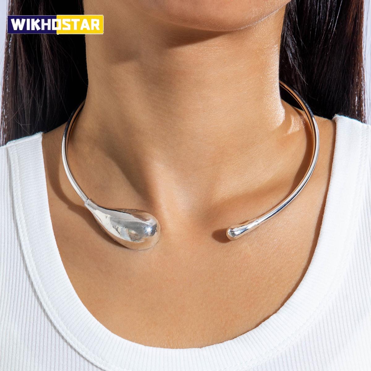 

New Fashion Gold Silver Color Water Drop Open Choker Necklace for Women Irregular Chunky Necklace Jewelry Gift