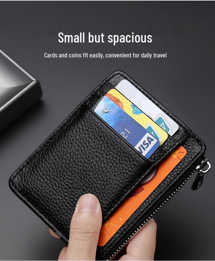 Porte-cartes ultra-fin en cuir véritable avec plusieurs fentes