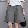 ZANZEA Women Casual Elastic Waist Loose Summer Grid Print Shorts