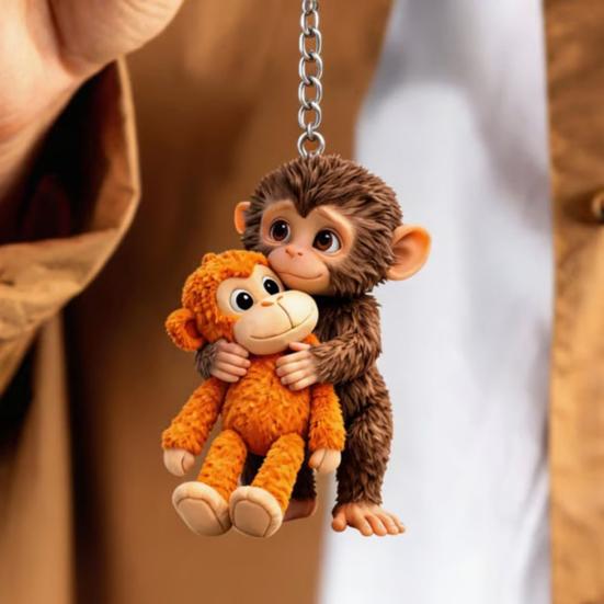 Baby Monkey Hugging Plush Toy Keychain Cute Animal Bag Charm for Keys Bags Backpacks Accessory Gifts for Friends