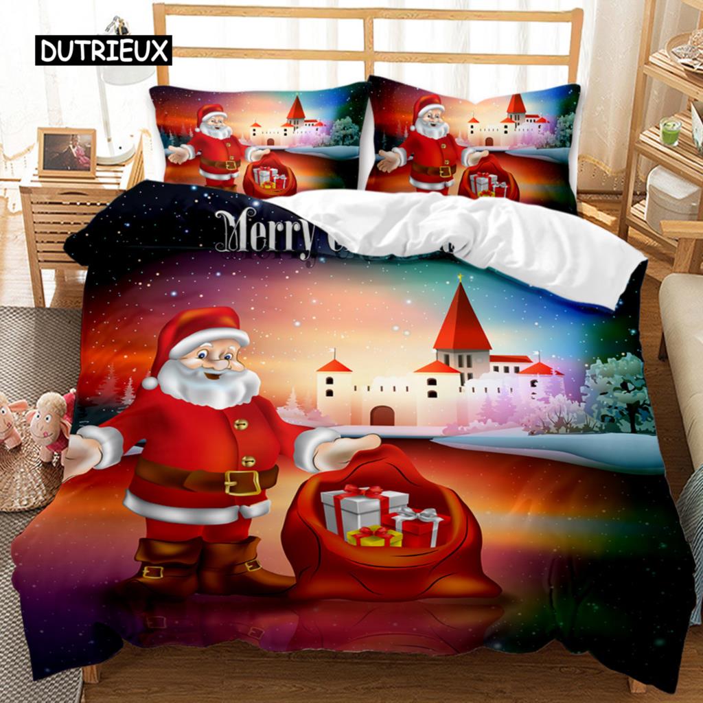 Christmas Duvet Cover Set Cartoon Merry Chirstmas Bedding Set Happy Santa Claus Polyester Quilt Set Pillowcase Double Queen King