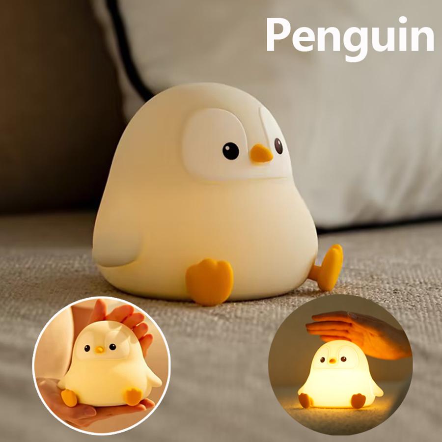 Silicone Penguin Night Light Cute Animal Nightlight Touch Bedside Sleep Lamp Timing Function USB Rechargeable Gifts