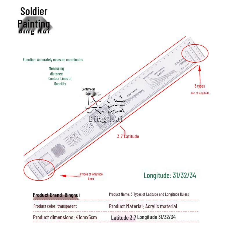 Binghui 1:50,000 Geographic Coordinate & Topographic Rulers