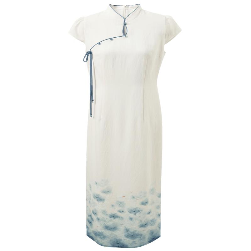 Sancai New Chinese Style Printed Slit Maxi Dress
