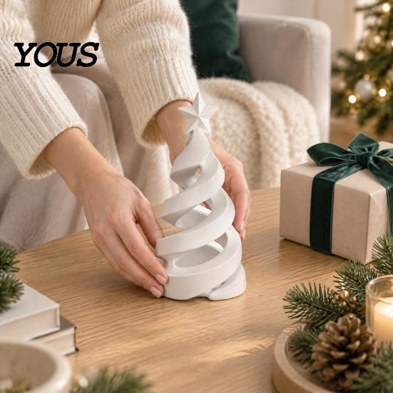 Minimalist Winter Seasonal Accents 3D Printed Christmas Tree Candle Holder, Spiral Small Shaped Modern Holiday Atmosphere Lighting Tealight