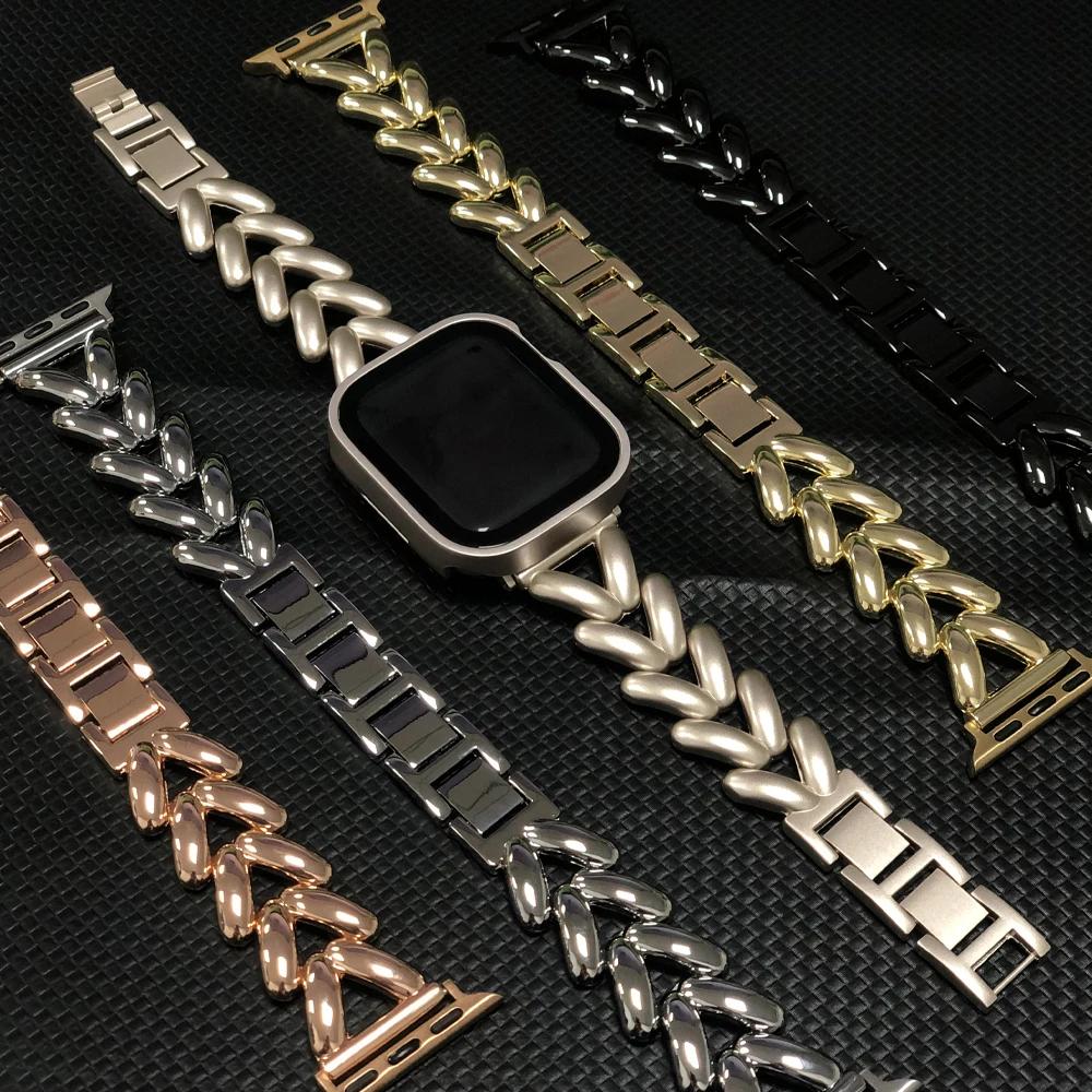 Luxusní náramek z masivní nerezové oceli pro Apple Watch Ultra 49 42 40mm 46 44 41 45mm Řemínek pro iWatch 10 9 8 7 6 SE 5 Dámský pásek