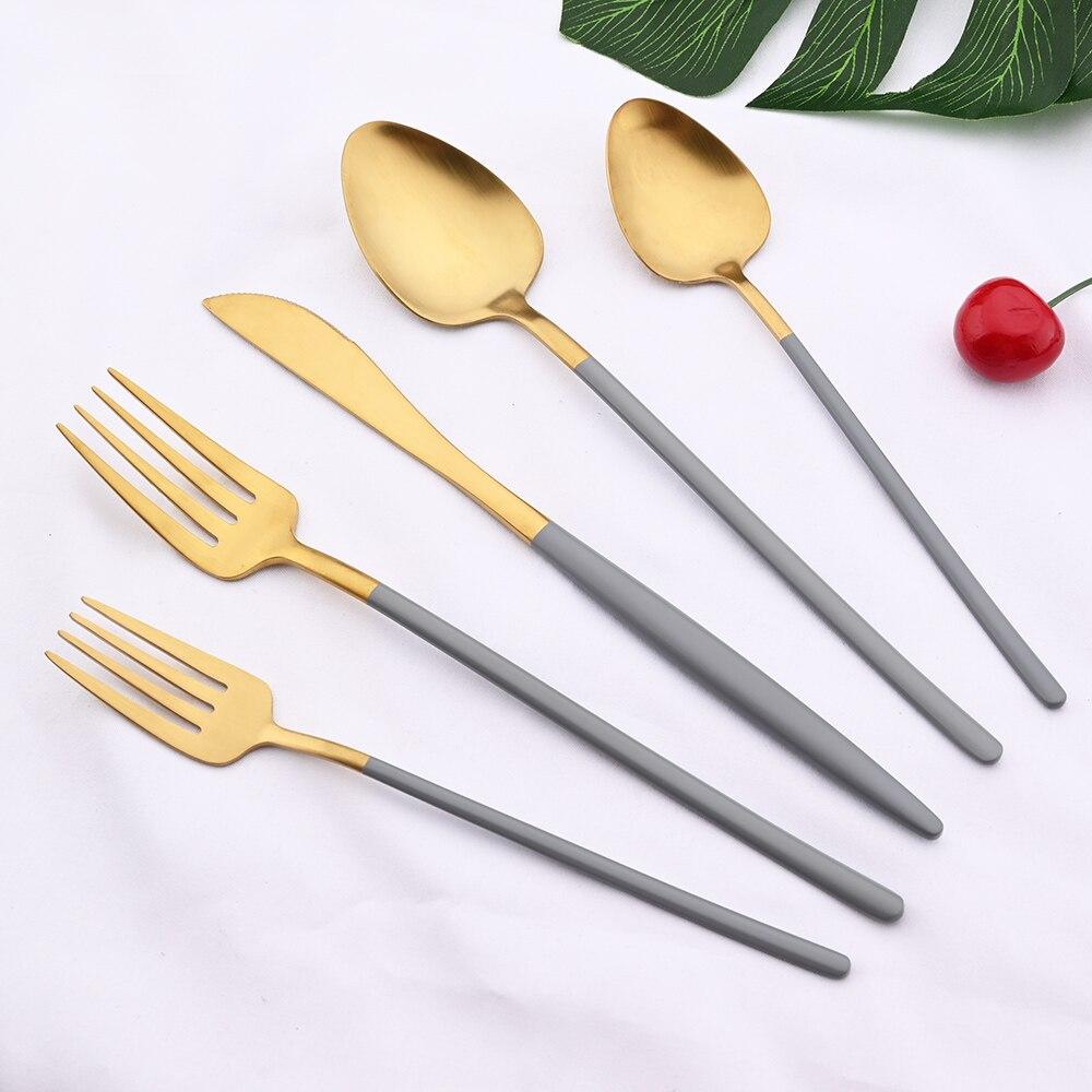 Sada 5 kusů nádobí Matné příbory Modré zlato Nůž Dezertní vidlička Lžíce Sada příborů z nerezové oceli 18/10