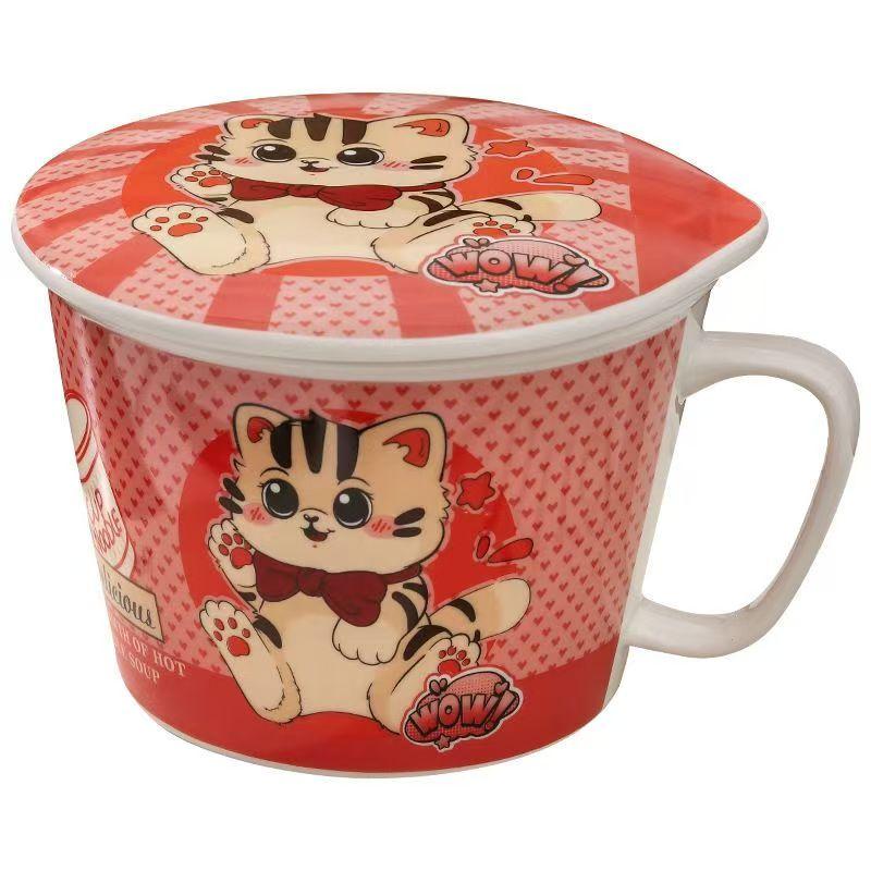 Ins Style Creative Instant Noodle Ceramic Cup Bowl with Cover Bento Box Student Lunch Box Instant Noodle Bowl Soup Bowl Set