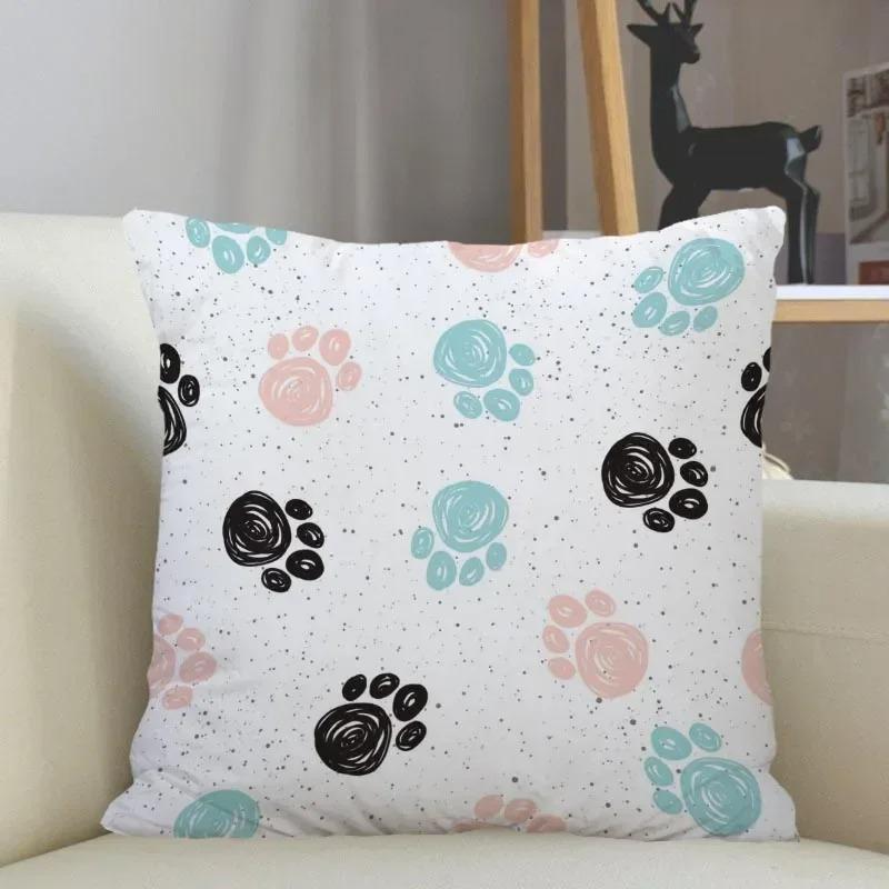 Cute Cat Paw Print Pattern Decorative Pillowcase Car Sofa Square Cushion Pillowcase