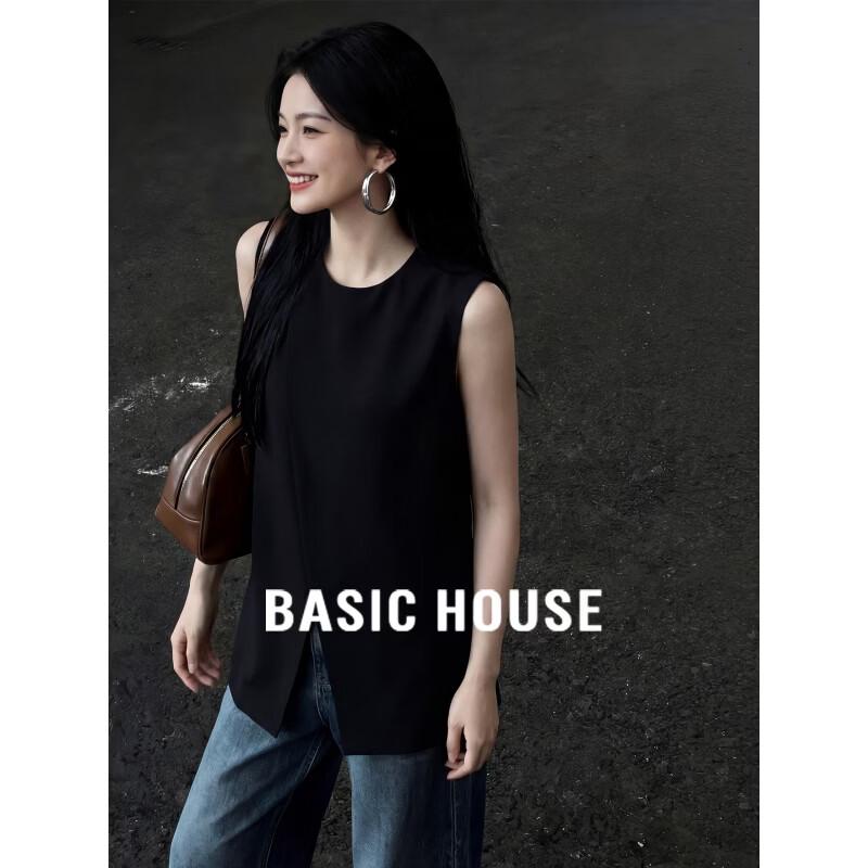 Basic House Women s Slit Hem Round Neck Sleeveless Vest
