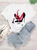Maycaur New High Heel Wine Glasses Graphic Print T Shirt Women Funny Tshirts Casual White Short Sleeves Tops Tees Feamle Clothes