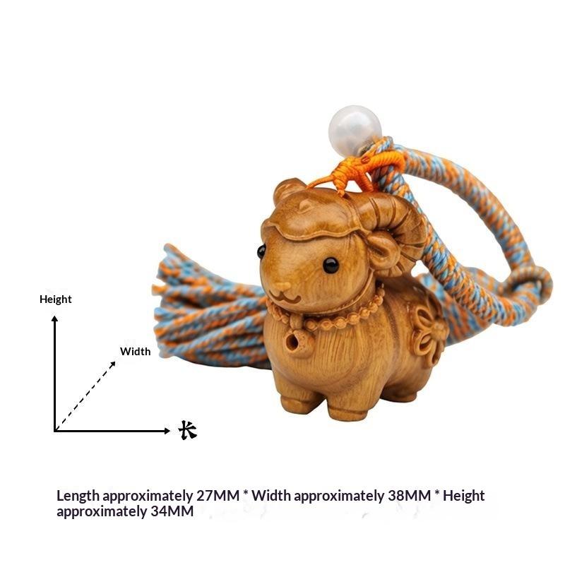 Carved Sandalwood Cute Ram Pendant Wooden Keychain Bag Decor Artistic Craft Creative Style Polished Surface Animal Zodiac