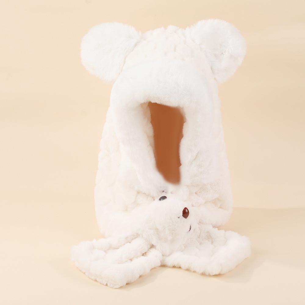 

Plush Bunny Earmuff Hat With Windproof Scarf For Winter Outdoor Warmth білий