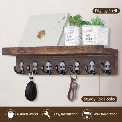 Rustic Key Holder for Wall Home Decor Wooden Key Holder with Display Shelf Wooden Mail and Key Holder for Entryway Hallway