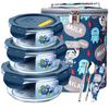 Heat-Resistant Glass Food Storage Containers, Microwave-Safe Lunch Boxes, Round Bento Boxes, 400+650+1000ml, with Bag And Utensils