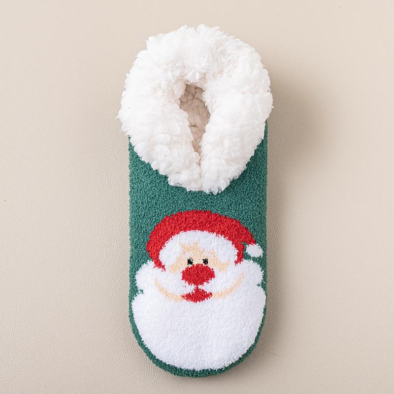 Fashion 1 Pair Cute Cartoon Christmas Home Floor Shoes Woman Winter Indoor Socks Shoes Soft Plush Anti-slip Sole Girls Warm Cotton Shoes