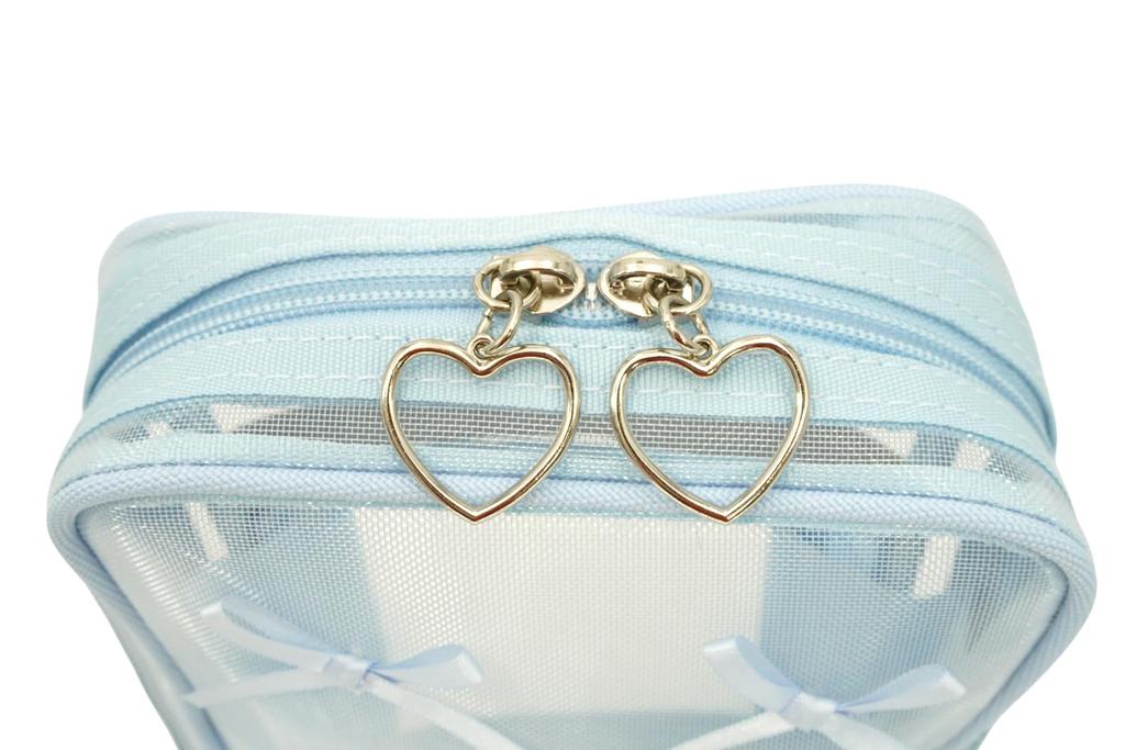 Tulle Vertical Accordion Large Perfect for or Any MSNJZ453 Multi-ribbon Pouch, Capacity, Self-standing, Makeup, Travel, Occasion. (light Blue)