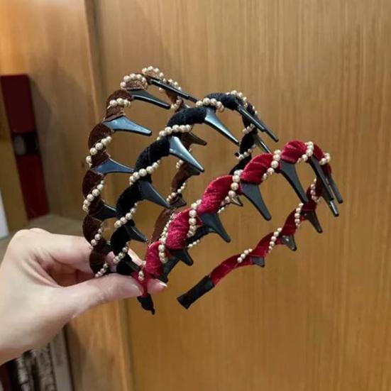 3Pcs Faux Pearl Headband Women Comfortable High Skull Shape Wide