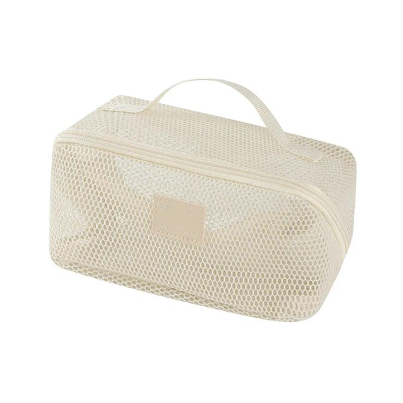 Large Capacity Mesh Handheld Makeup Bag Zipper Multi-layer Transparent Mesh Cosmetic Bag Organizer Case Square