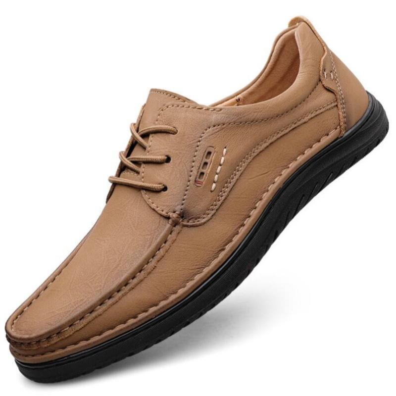 Spring Autumn two layer cowhide thick bottom breathable casual leather shoes men's Loafers classic hand-stitched men's shoes