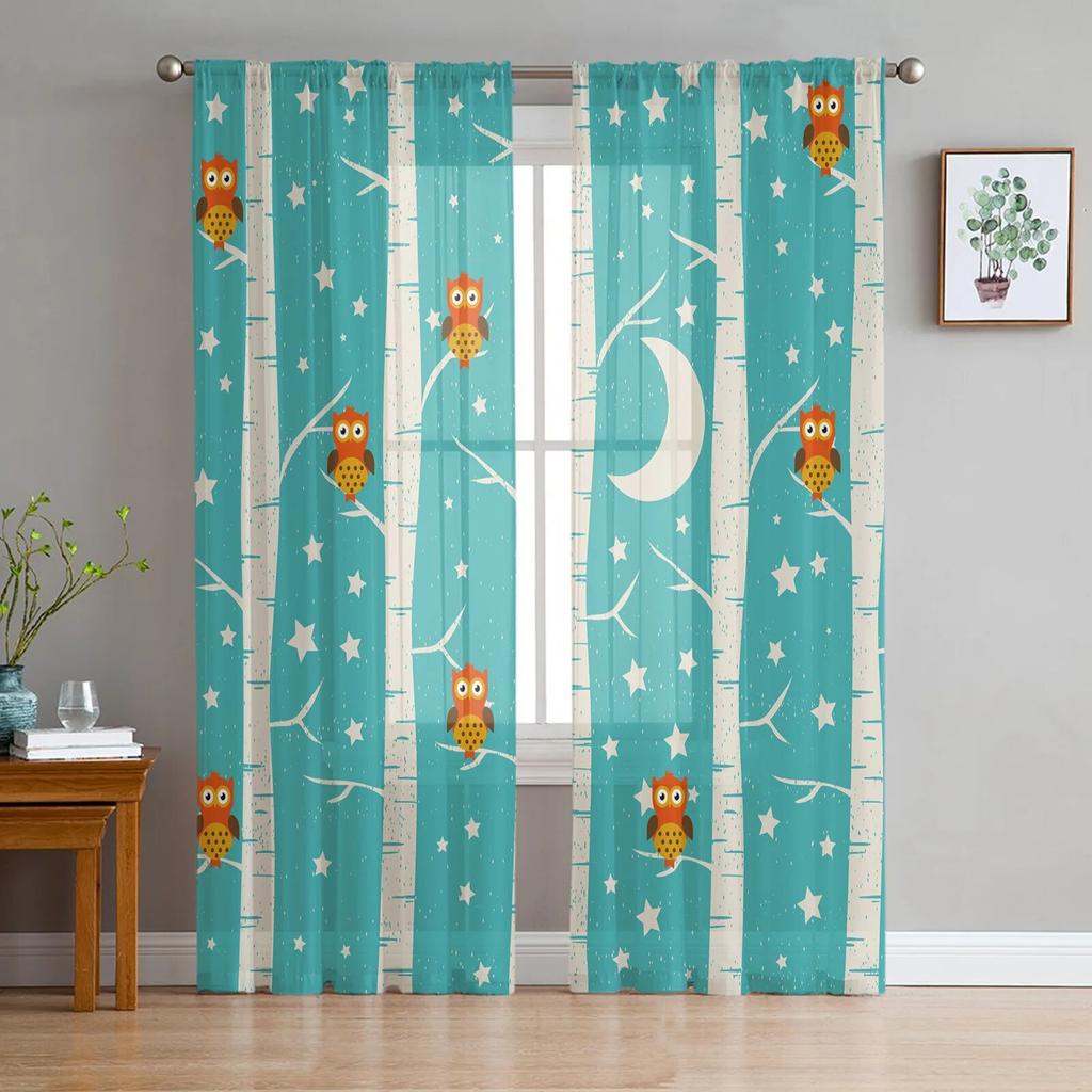 Cartoon Kid Cute Owl Sheer Curtain for Bedroom Tulle Voile Curtain for Kitchen Living Room Decor Window Treatment