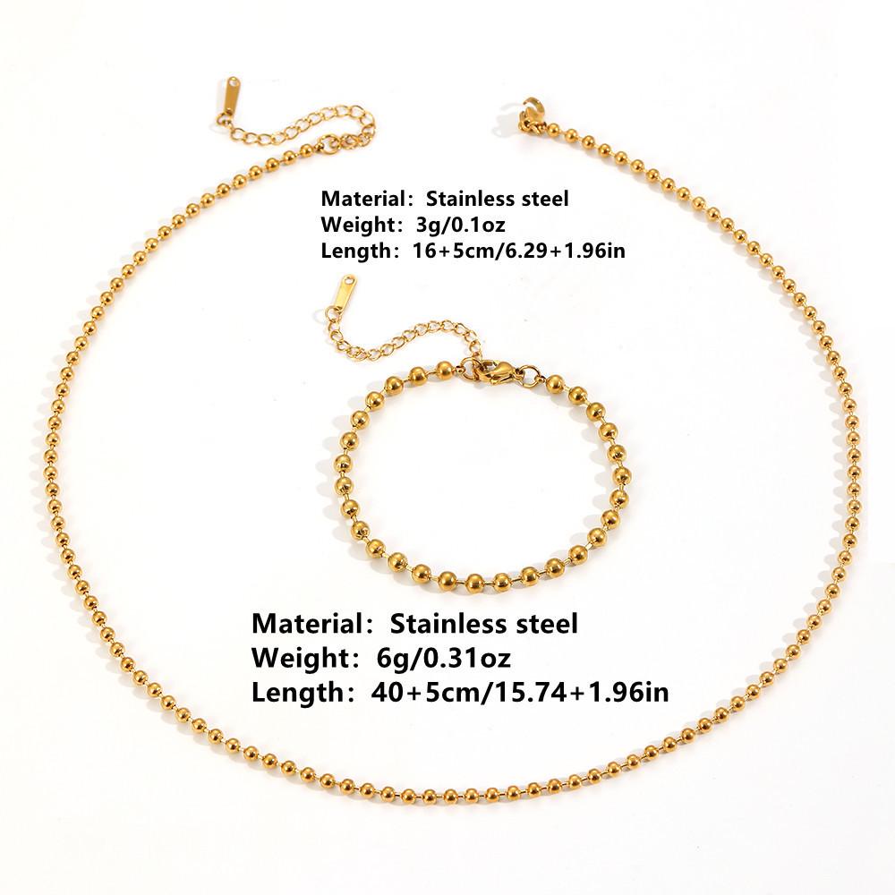European INS Style Stainless Steel & Titanium 18K Ball Chain Non-Fading Jewelry Set