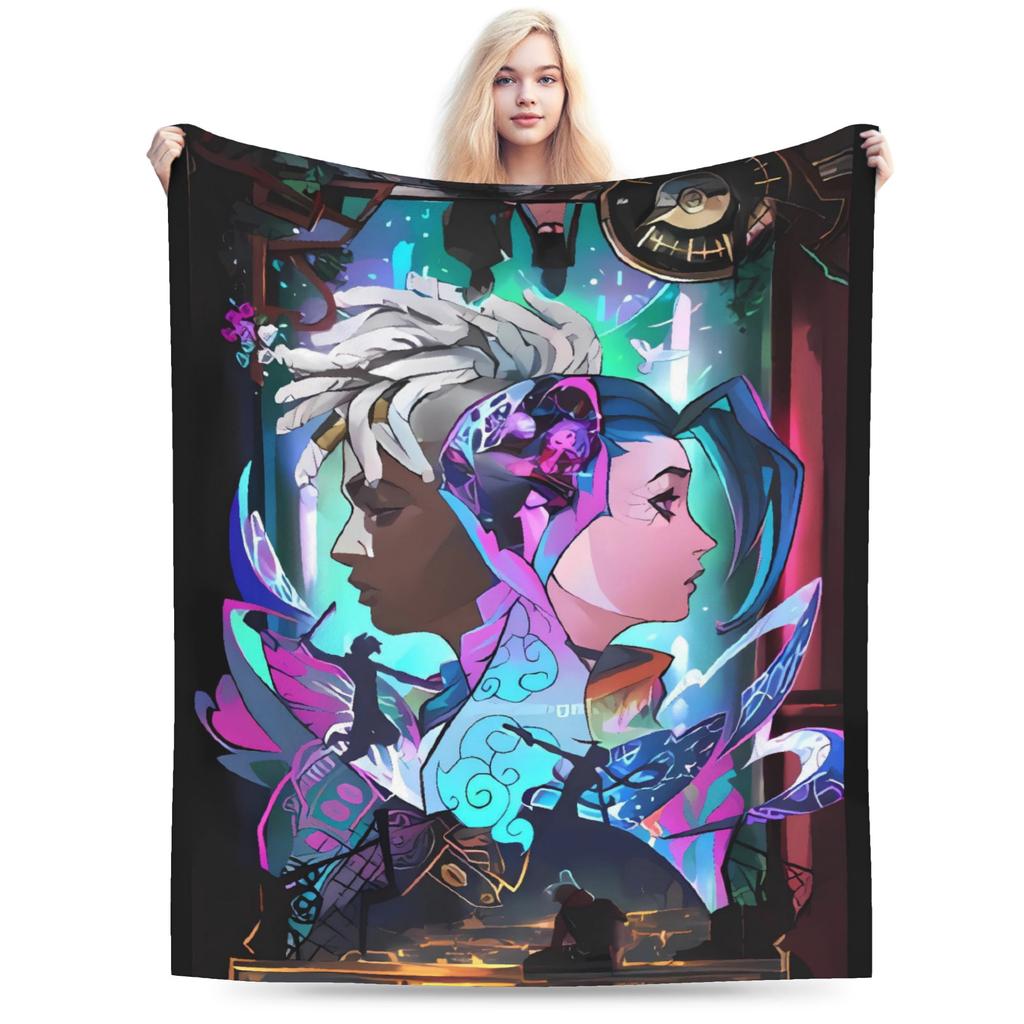 Anime Jinx Arcane Super Soft Blanket 3D Print Picnic Plush Throw Blanket Fashion Bedroom Flannel Bedspread Sofa Bed Cover