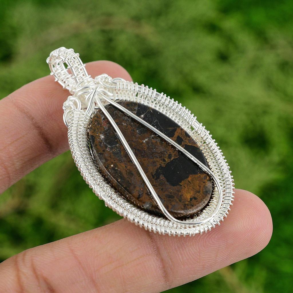 Daughters Day Sale 925 Silver Bauxite Gemstone Trendy Wire Wrapping Wife Pendant