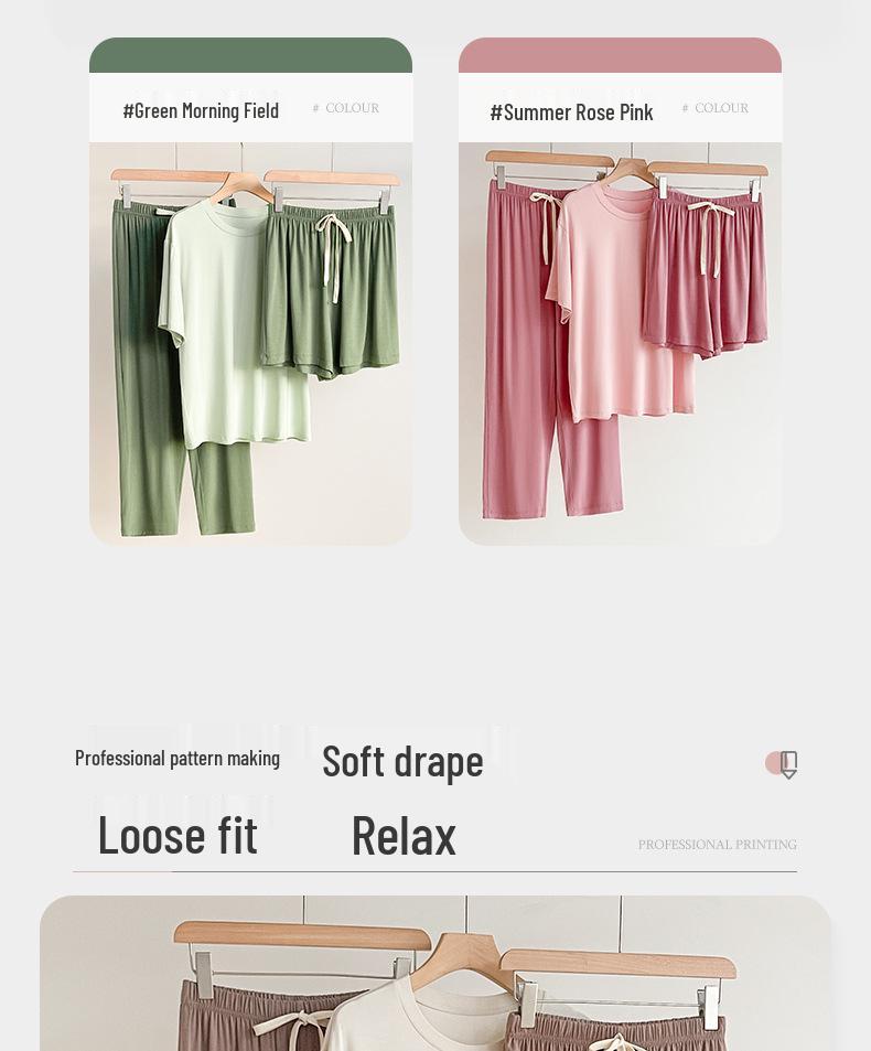 2024 Women's Loose Modal Three-Piece Pajama Set: Breathable & Comfortable for Spring/Summer, Versatile Indoor/Outdoor Wear