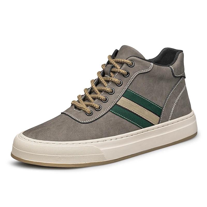 Men Boots Elevator Shoes Genuine Leather High-top Casual Fashion Lift Sneaker Boots 6cm 8cm Insole Height Increased Shoes Taller