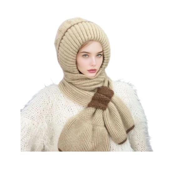 Winter Knit Hat Scarf Set Large Head Circumference Elastic Warm