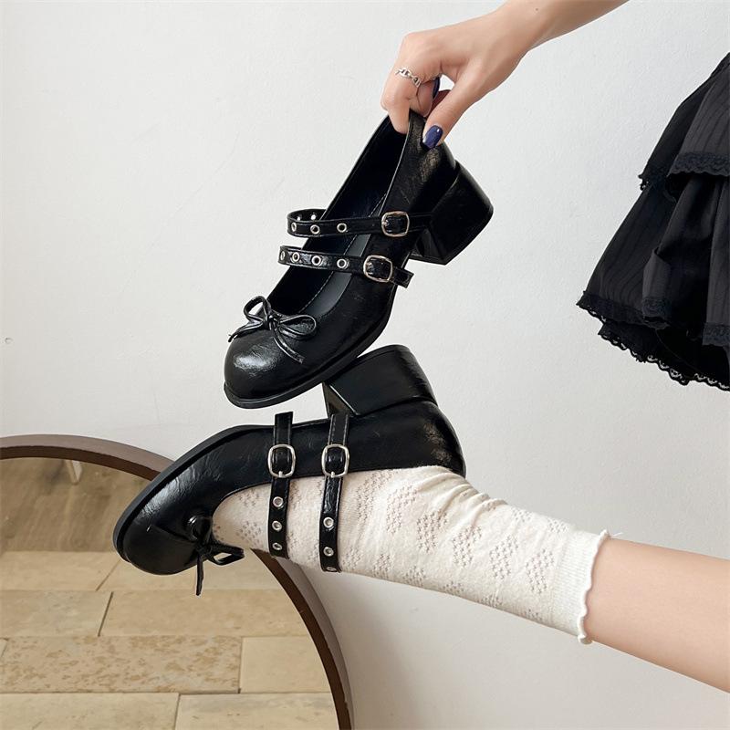 Fashion Street Style Women Mary Jane Shoes Ladies Concise Outdoor Butterfly-knot Pumps Spring Autumn Women's Dress Leather Shoes