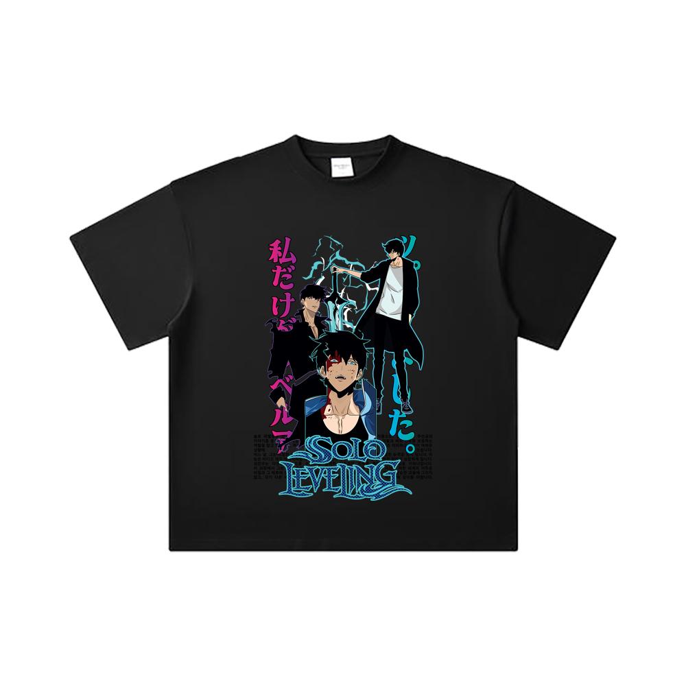 260 GSM Double Yarn 32 Count 100% Cotton Solo Leveling V2 Sung JinWoo Print Unisex Heavy Cotton T Shirt