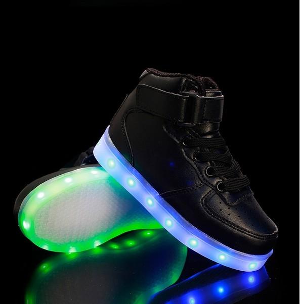 Usb Rechargeable Led Light Up High Top Sneakers Children Casual Board Shoes