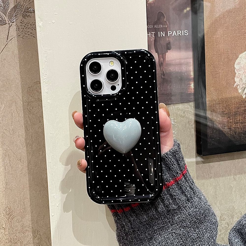 

iPhone 15 Pro Max Wave Dot Ceramic Love Bracket Case for Women, Compatible with iPhone 14/13/12 Pro. iPhone 15 [6.1 inches]