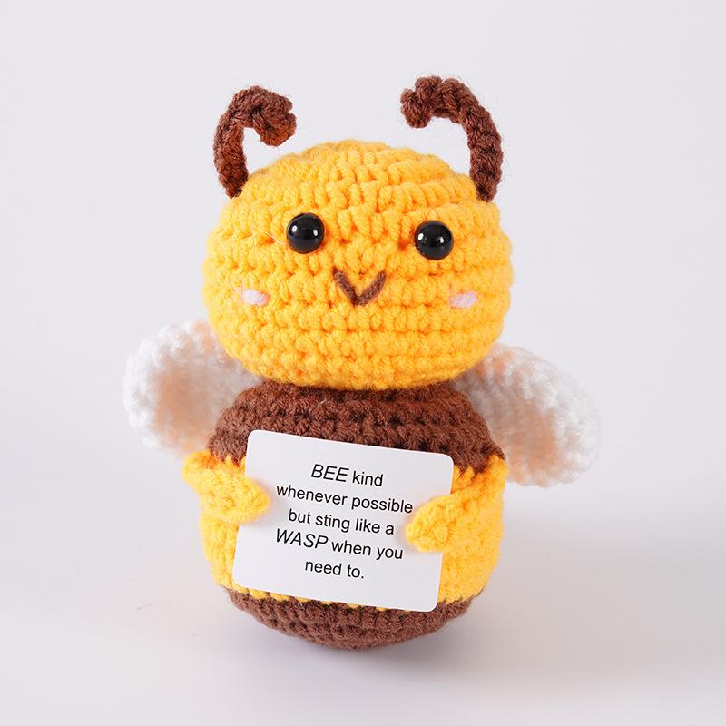 Handmade Knitted Positive Energy Bee Hug Pocket Doll With Affirmation Card Personalized Crochet Bee Doll Home Room Decoration