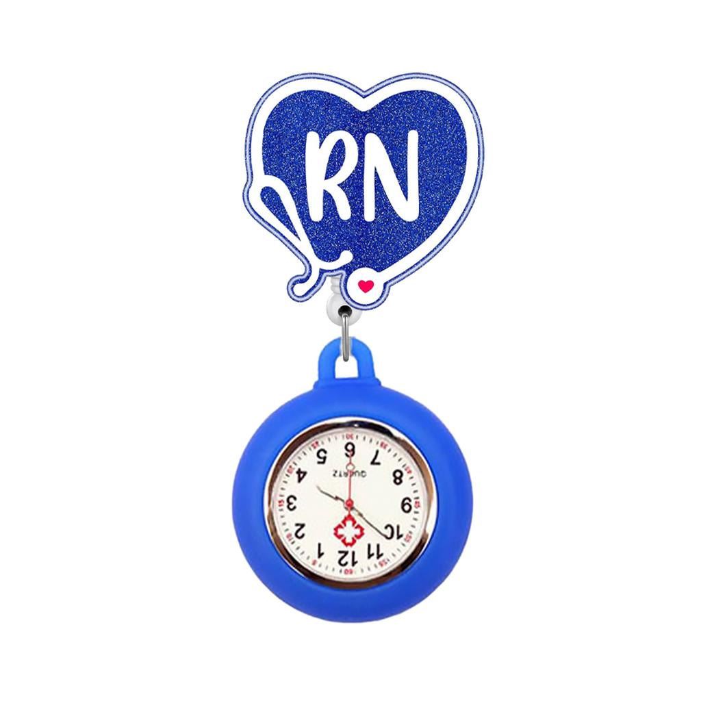 Retractable RN Nurse Watch for Women Cute Heart Shaped Retractable Badge Reel Clip On Pocket Watch for Nurses Medical Staff