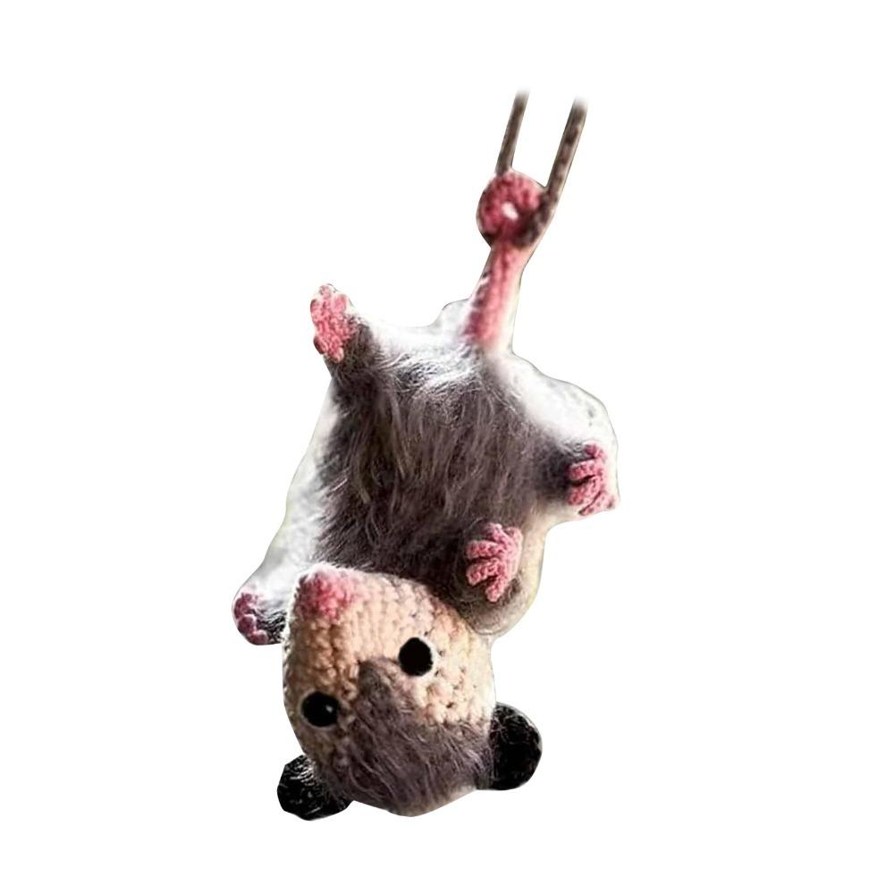 Crochet Rearview Mirror Accessory Handmade Knitted Screaming Possum Ornament  For Car Interior