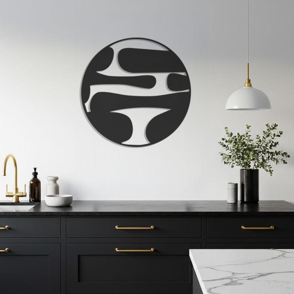 Modern Round Metal Wall Art Abstract Circular Sculpture Geometric Home Decor Minimalist Black Iron Plate Artistic Metal Craft Gift