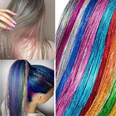 Longo 90cm 200 Fios Brilho Cabelo Lamê Cabelo Arco-Íris Brilhante Seda Extensões de Cabelo Deslumbra Mulheres Hippie Para Tranças Enfeite de Cabeça