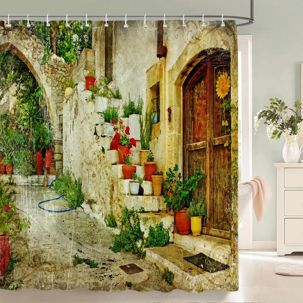 3D European-style Town Street Landscape Printing Bathroom Waterproof Shower Curtain Polyester Curtain Home Decoration Curtains